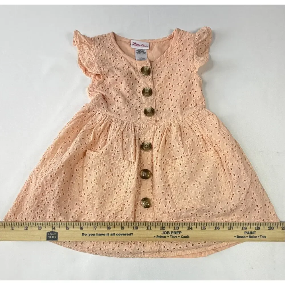 Little Lass Eyelet Embroidered Dress Toddler Girls Tropical Peach Cap Sleeve 2T
